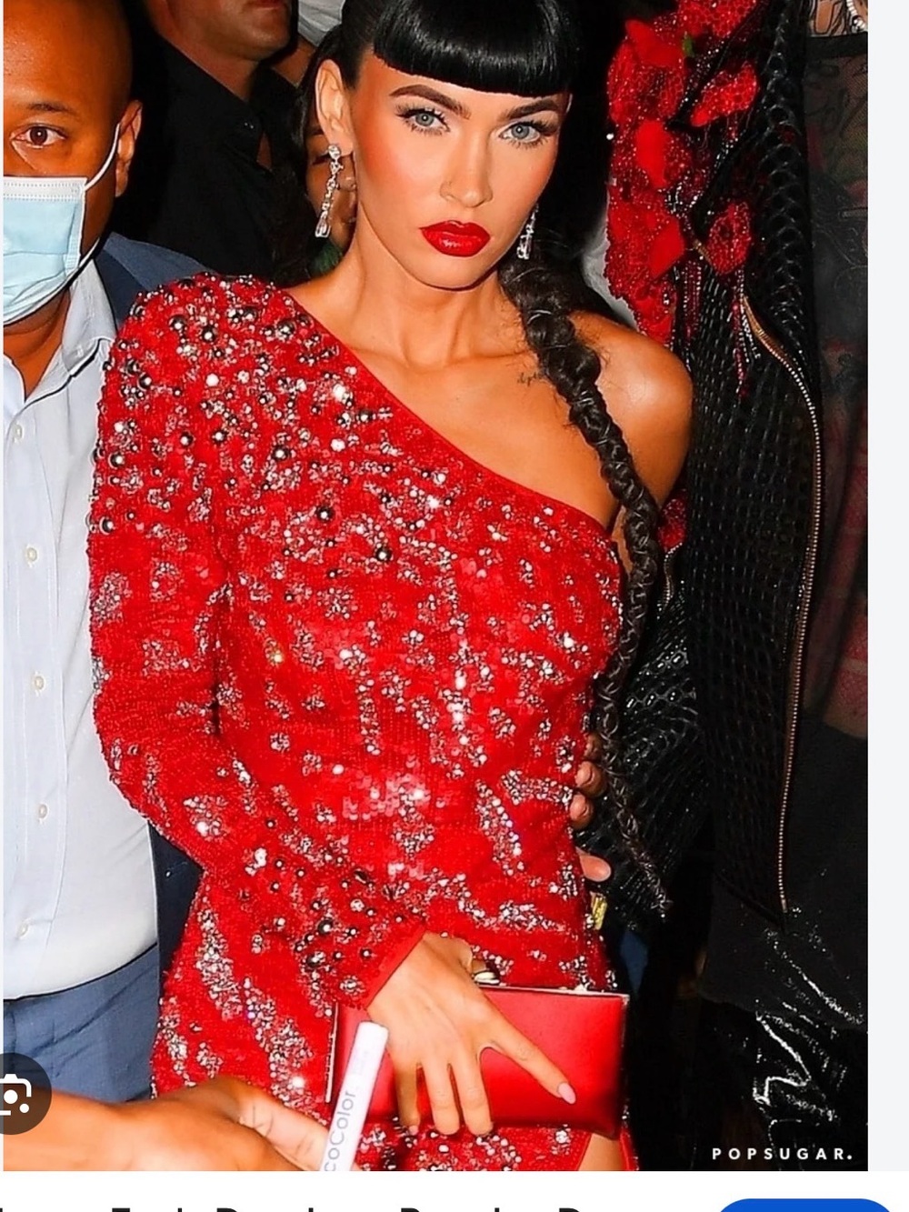 Dundas X Revolve Red One-Shoulder Sequin Ev Dress as seen on Megan Fox-Met Gala